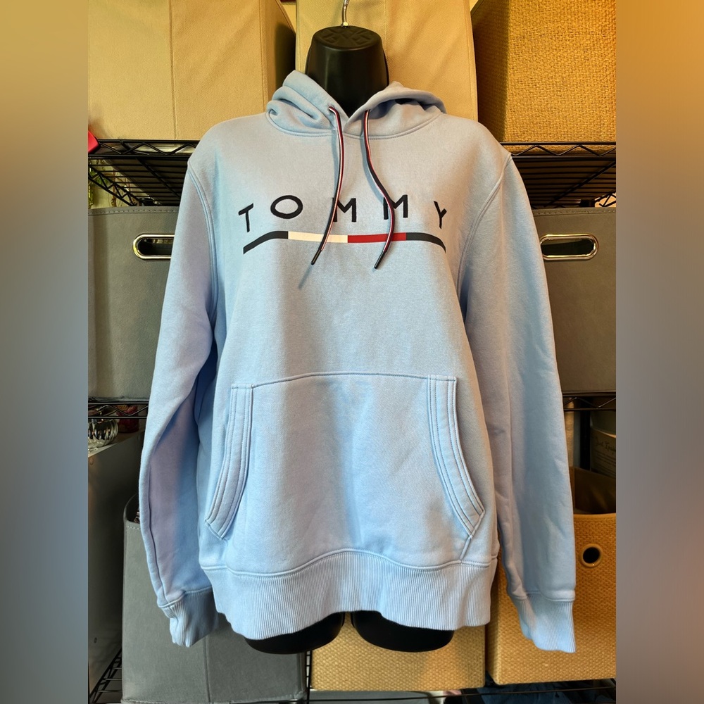 Tommy Hilfiger Pale Blue Crewneck Hoodie with Signature Logo